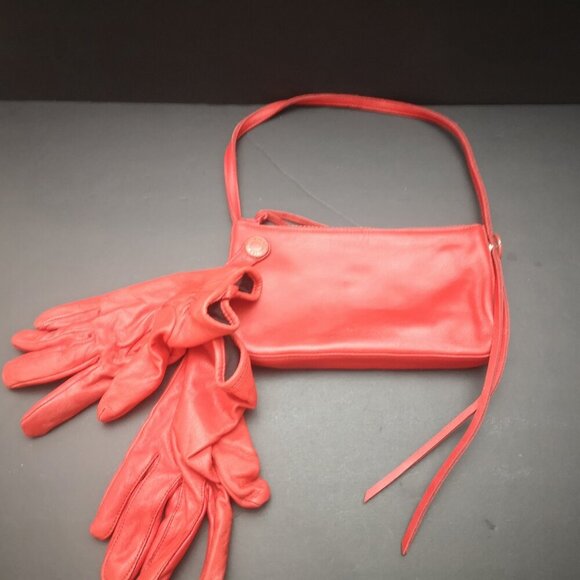 Gap 100% Cowhide Leather Red Wristlet with Deerskin Size M/L Red Gloves - Picture 5 of 10